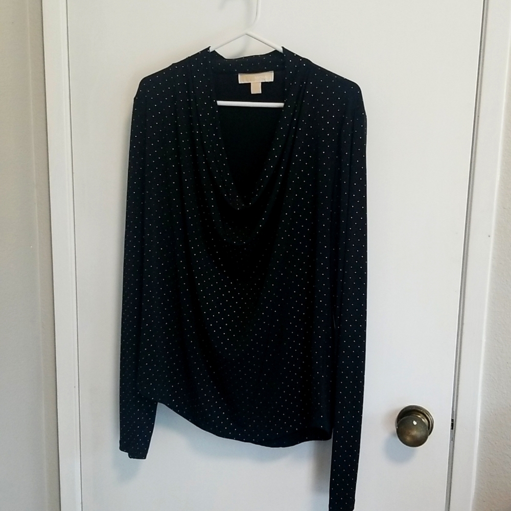 Michael Michael Kors Metallic-Dot Bell-Sleeve Top Black/Silver